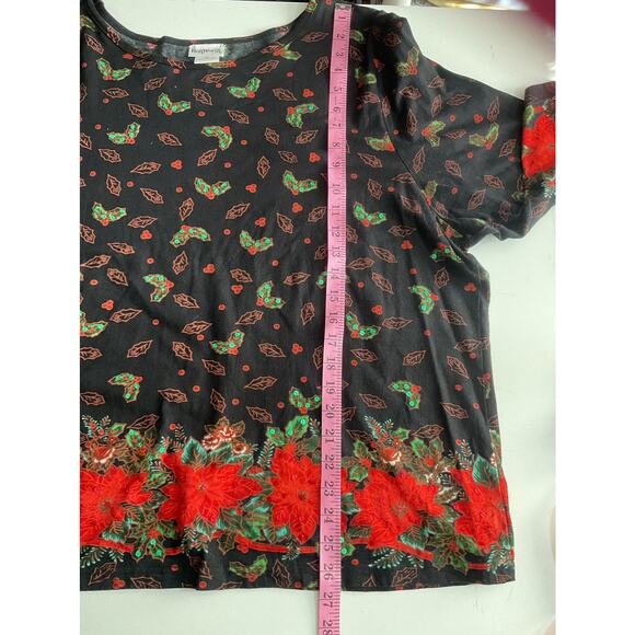 Bonworth XL Sequin Poinsettia Christmas Holiday Shirt Sweater Holly - Picture 4 of 6